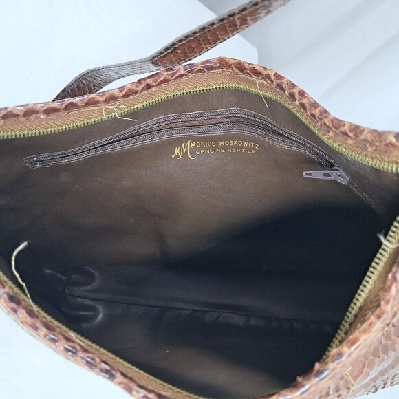 Vtg Morris Moskowitz Brown Genuine Reptile Shoulder Purse - Picture 12 of 16